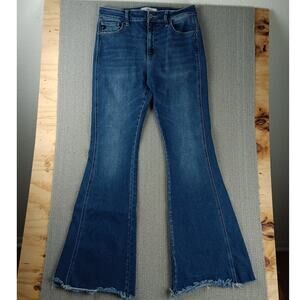 KanCan Estilo Wide Flare Jeans Womens 11/29 31X32 Blue Stress High Rise Stretch